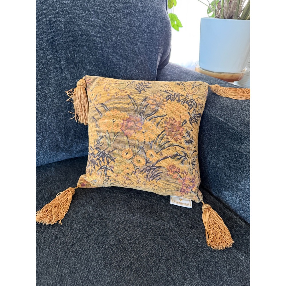Waterford Newgate Floral Tapestry Throw Pillow Gold Tassel Accent Made in USAnic